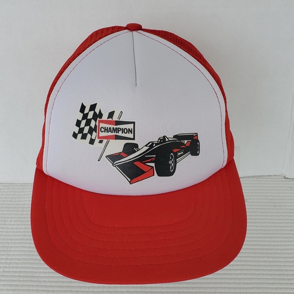 Champion Racing Trucker Vintage Farmer Snapback Red Mesh Hipster Hat Cap Cars - Picture 2 of 8